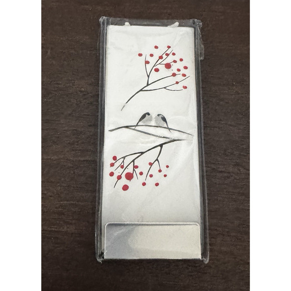 New Flatyz Hand Painted Flat Candle Winter Birds Unscented Dripless Smokeless - Picture 1 of 8